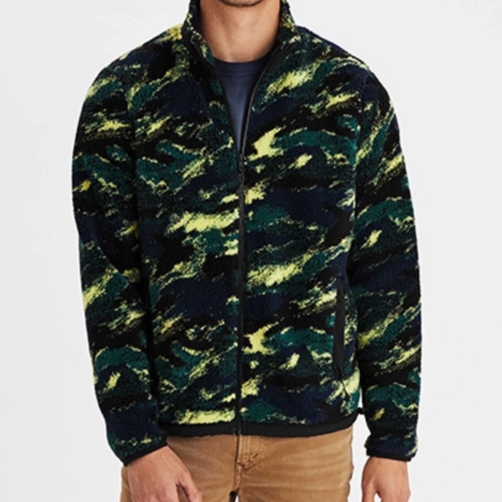 American Eagle Men Multi-colored Sherpa Zip-Up Jacket (M)